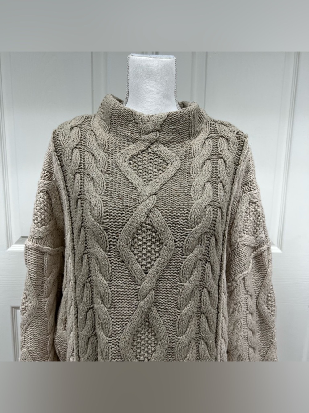 Free People Living the Dream Tunic Oversized Sweater in Oatmeal Combo Size M - Picture 7 of 14